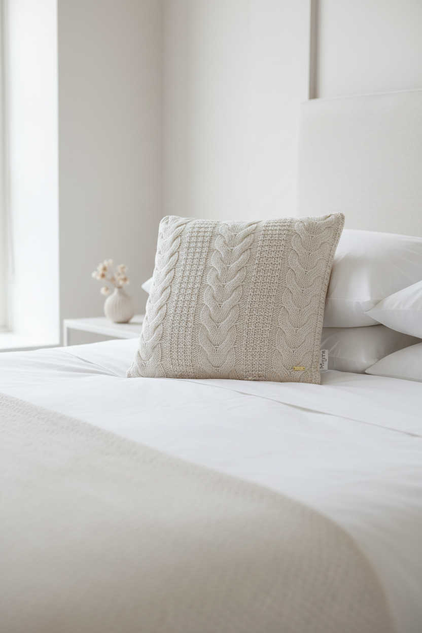 Pomme Cable Texture Knitted Decorative Cushion Cover (Ivory)