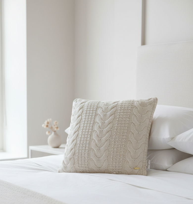 Pomme Cable Texture Knitted Decorative Cushion Cover (Ivory)
