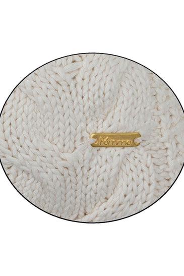 Pomme Cotton Knitted Decorative Cushion Cover ivory  Cable Texture Knit