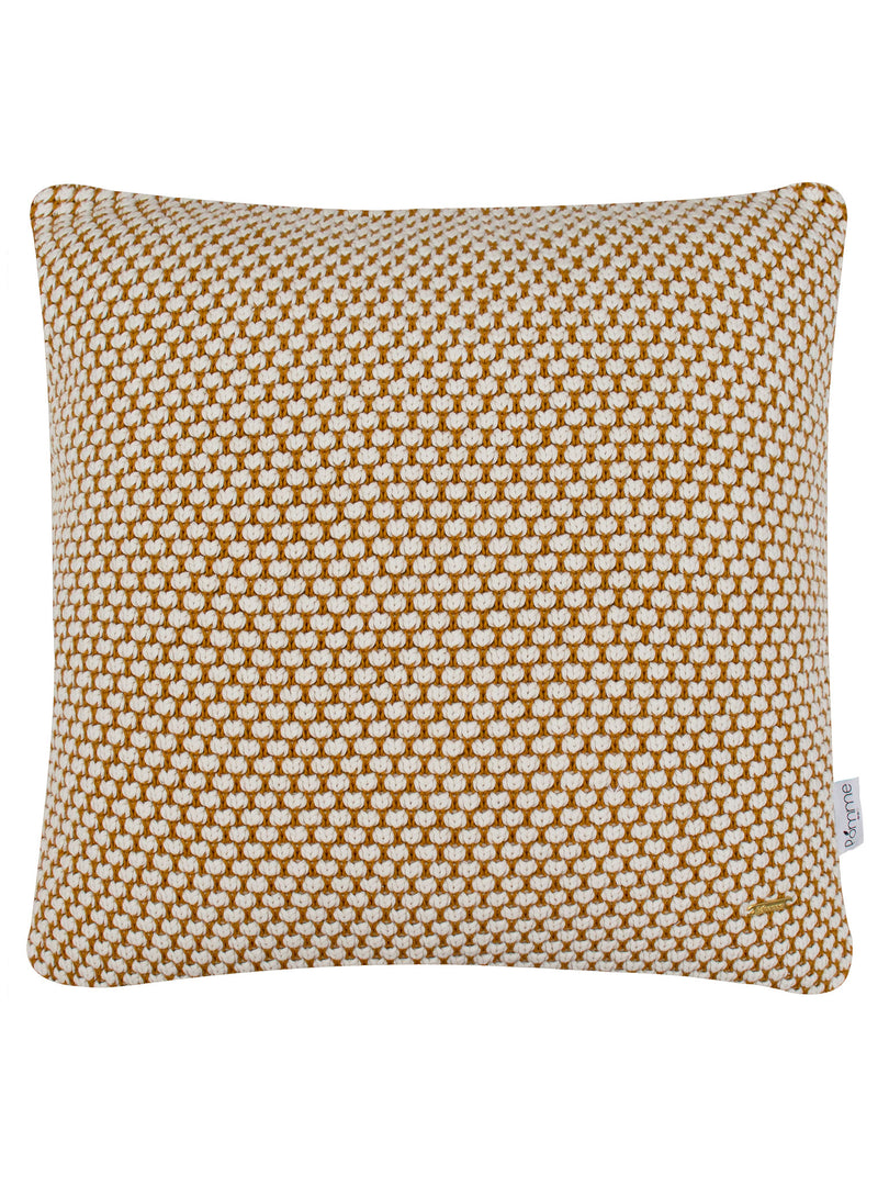 Pomme Cotton Knitted Decorative Cushion Cover Mustard Ivory 3D Bubble Texture Knit