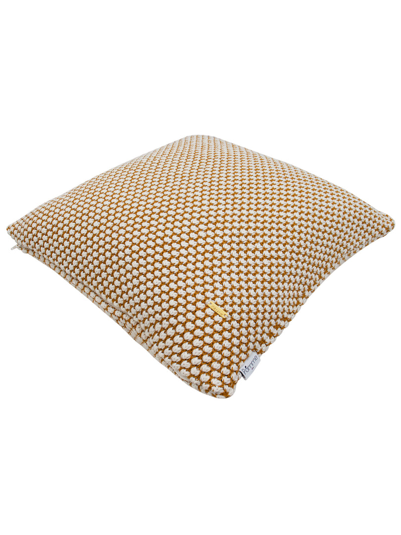 Pomme Cotton Knitted Decorative Cushion Cover Mustard Ivory 3D Bubble Texture Knit