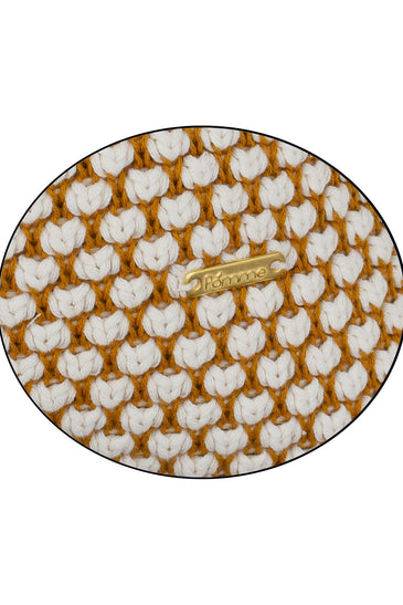 Pomme Cotton Knitted Decorative Cushion Cover Mustard Ivory 3D Bubble Texture Knit