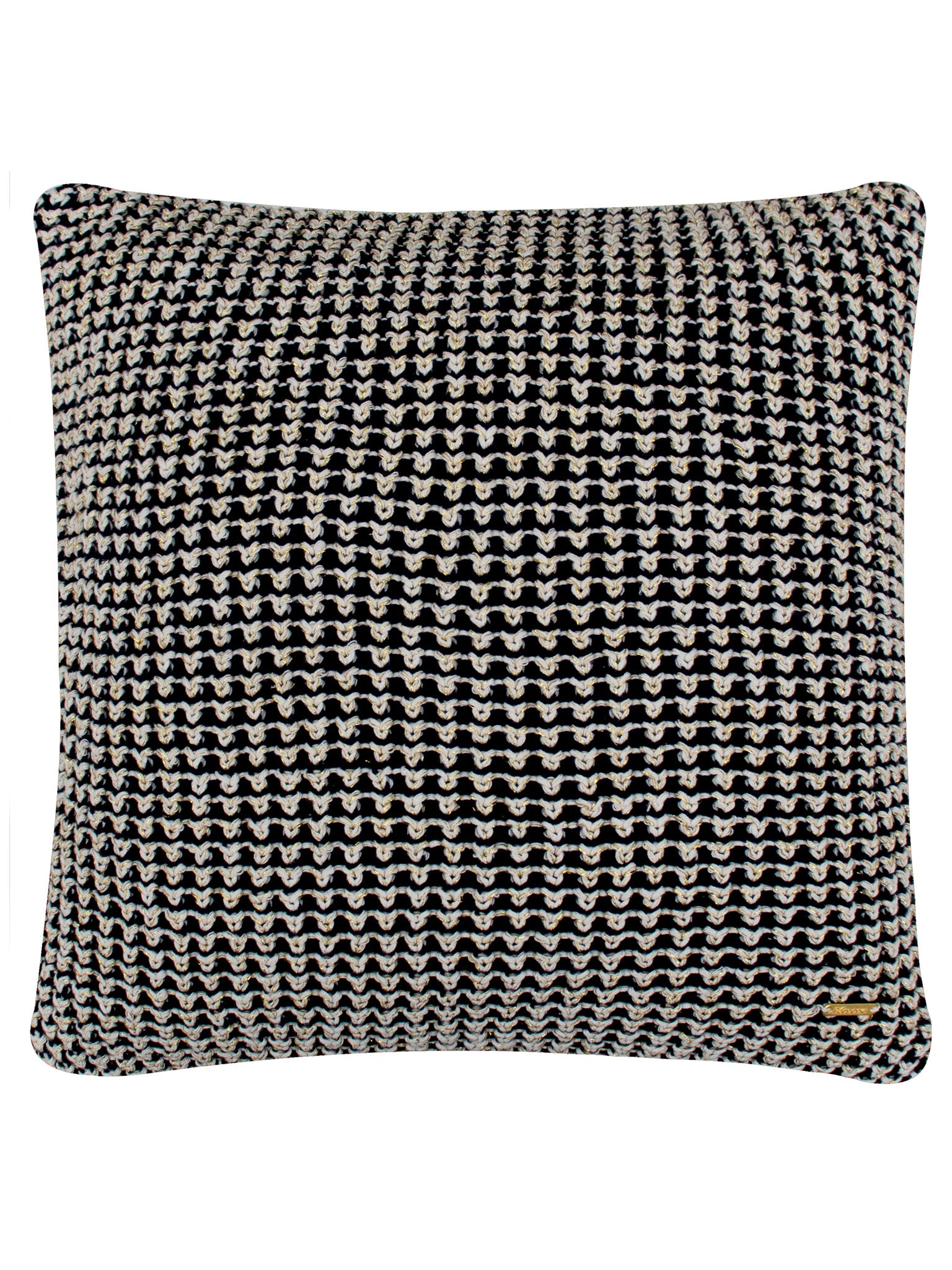 Pomme Cotton Knitted Decorative Cushion Cover Dk Grey Gold Lurex Dk Knit
