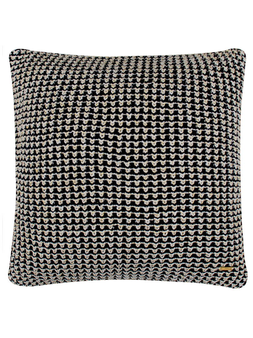 Pomme Cotton Knitted Decorative Cushion Cover Dk Grey Gold Lurex Dk Knit