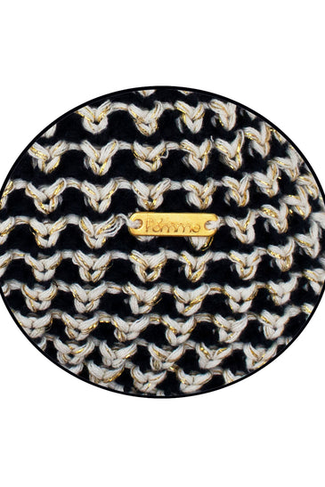 Pomme Cotton Knitted Decorative Cushion Cover Dk Grey Gold Lurex Dk Knit