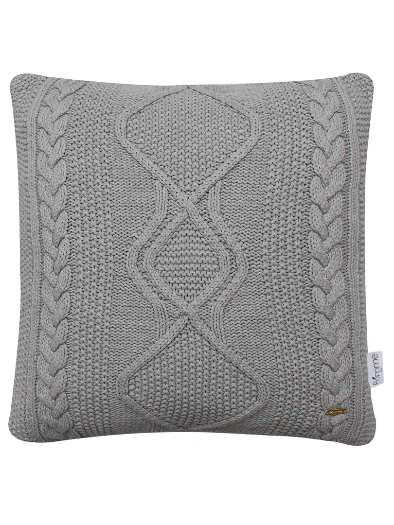 Pomme Cotton Knitted Decorative Cushion Cover Grey melange Cable Texture Knit