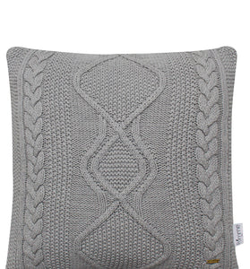 Pomme Cotton Knitted Decorative Cushion Cover Grey melange Cable Texture Knit