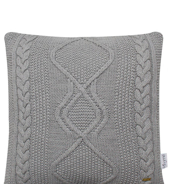Pomme Cotton Knitted Decorative Cushion Cover Grey melange Cable Texture Knit