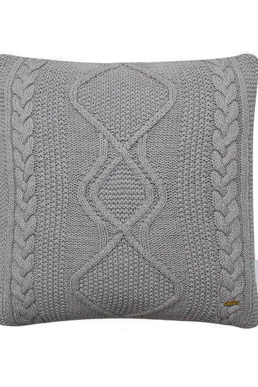 Pomme Cotton Knitted Decorative Cushion Cover Grey melange Cable Texture Knit