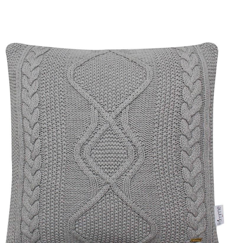 Pomme Cotton Knitted Decorative Cushion Cover Grey melange Cable Texture Knit