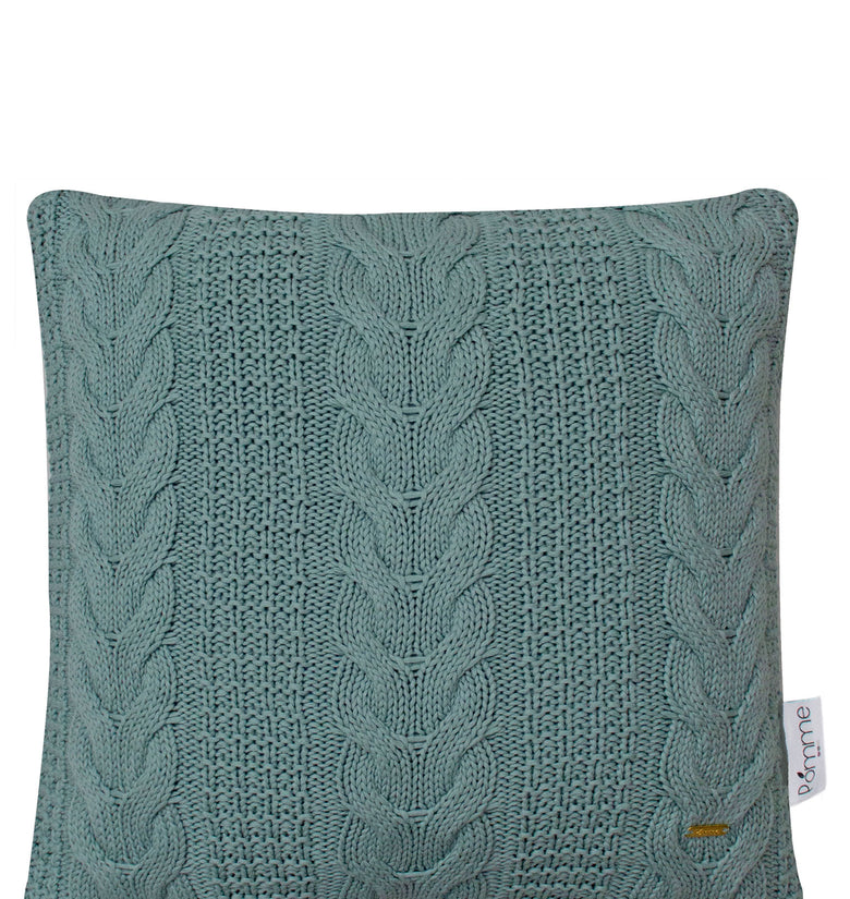 Pomme Cotton Knitted Decorative Cushion Cover Blue Cable  Texture Knit