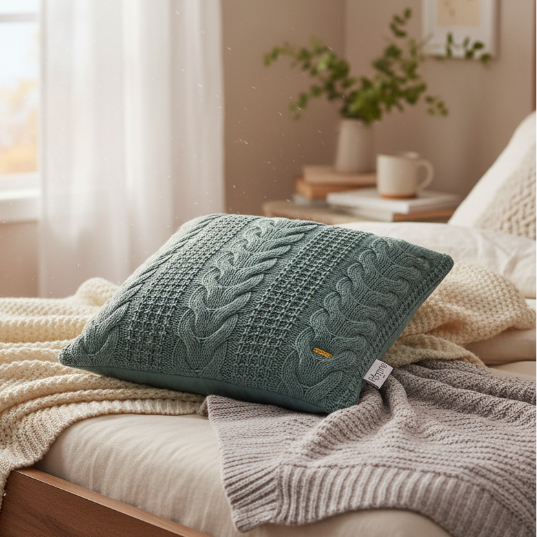 Pomme Cable Texture Knitted Decorative Cushion Cover (Blue)