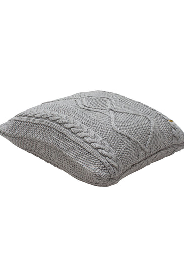 Pomme Cotton Knitted Decorative Cushion Cover Grey melange Cable Texture Knit