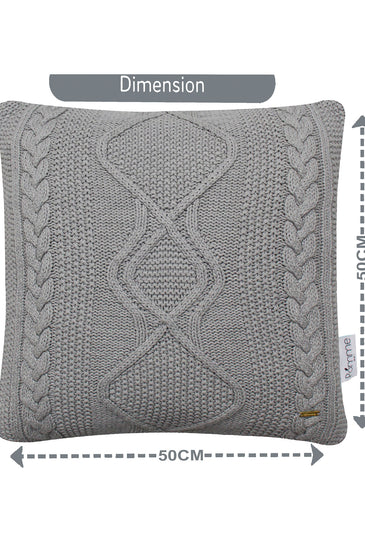 Pomme Cotton Knitted Decorative Cushion Cover Grey melange Cable Texture Knit