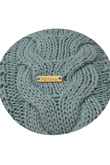 Pomme Cotton Knitted Decorative Cushion Cover Blue Cable  Texture Knit