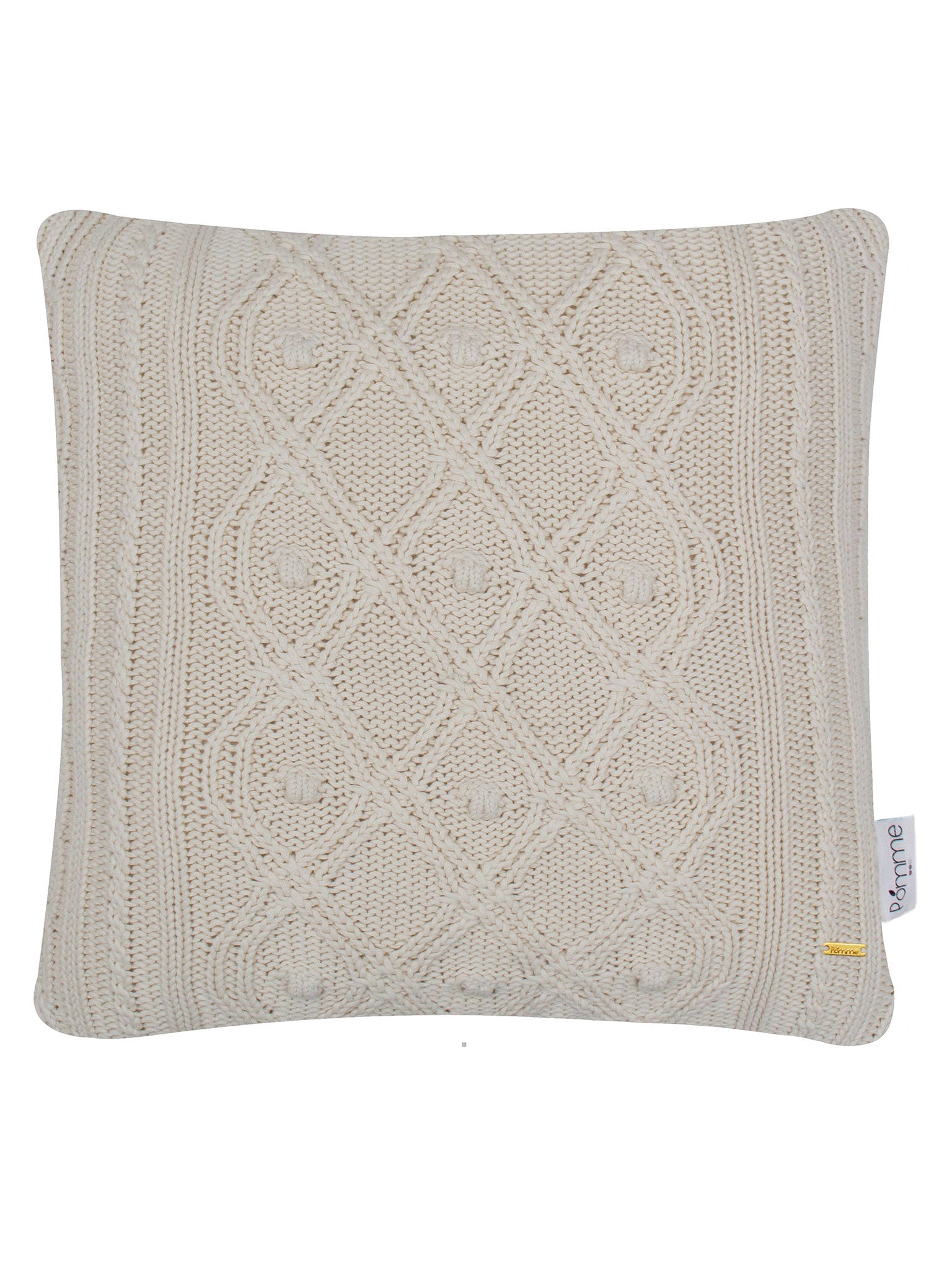 Pomme Cotton Knitted Decorative Cushion Cover ivory  Cable Texture Knit