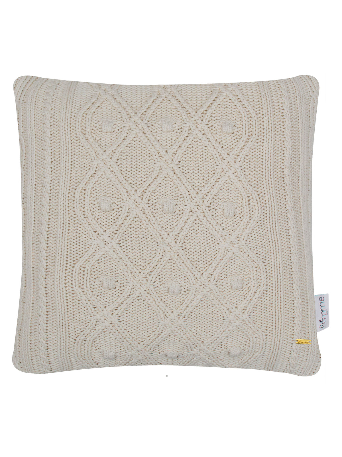 Pomme Cable Knitted Decorative Ogee Pattern Cushion Cover (Ivory)