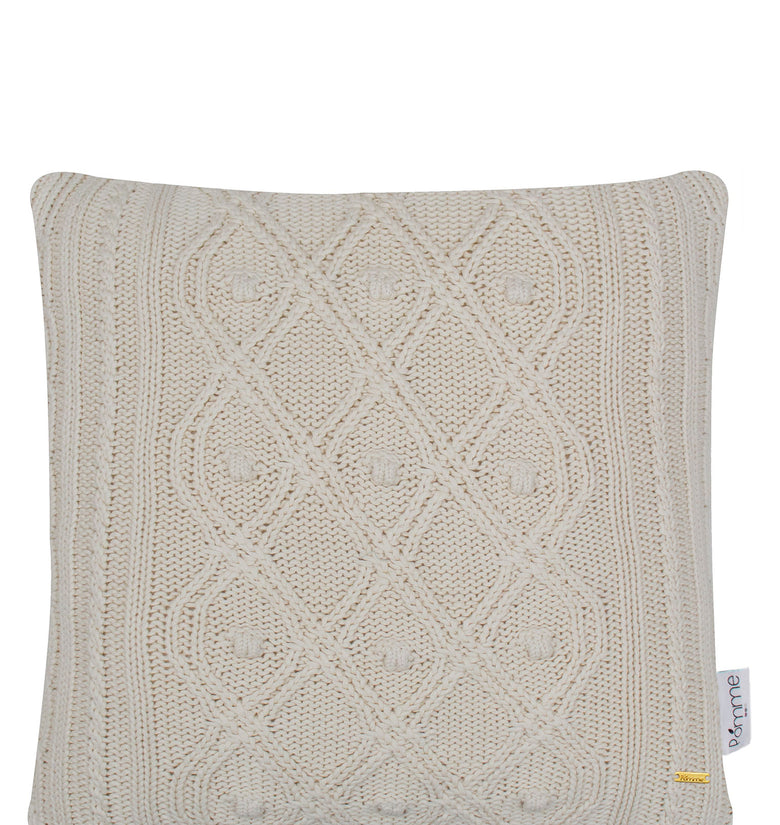 Pomme Cotton Knitted Decorative Cushion Cover ivory  Cable Texture Knit