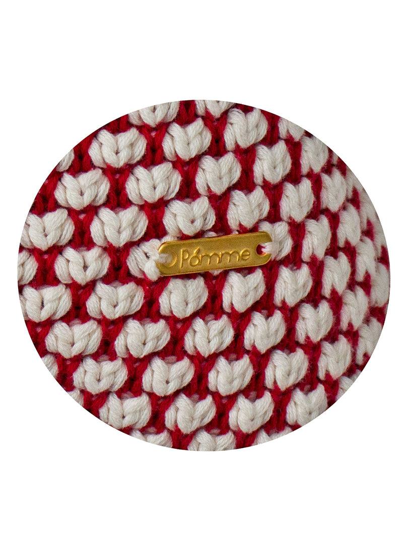 Pomme Cotton Knitted Decorative Cushion Cover Red Ivory 3D Bubble  texture Knit