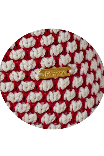Pomme Cotton Knitted Decorative Cushion Cover Red Ivory 3D Bubble  texture Knit