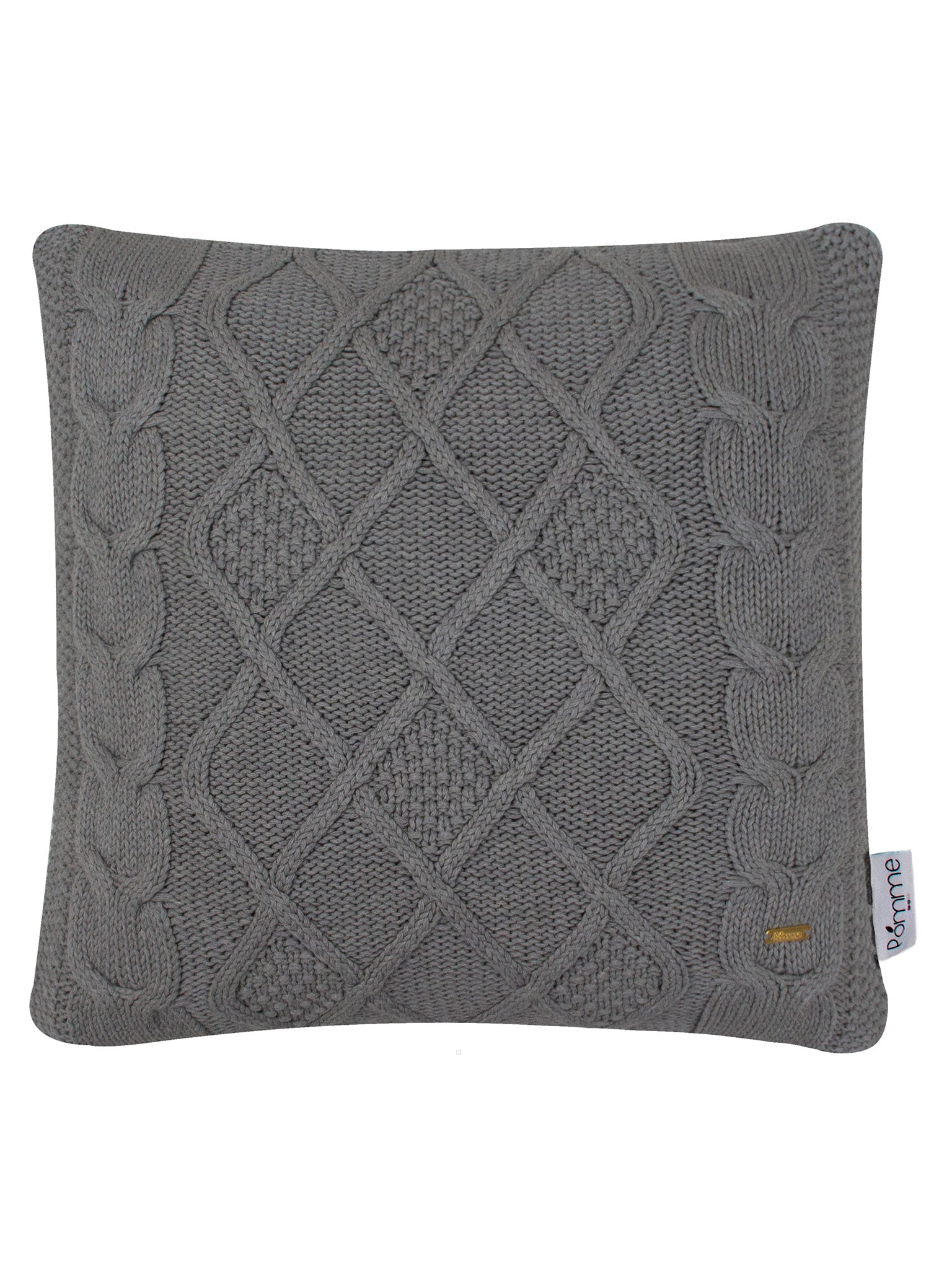 pomme Cotton Knitted Decorative Cushion Cover Grey melange Cable Texture Knit