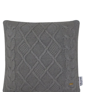 pomme Cotton Knitted Decorative Cushion Cover Grey melange Cable Texture Knit