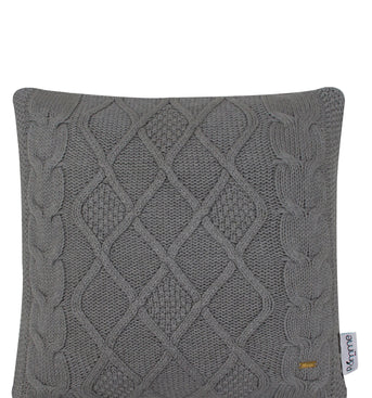 pomme Cotton Knitted Decorative Cushion Cover Grey melange Cable Texture Knit