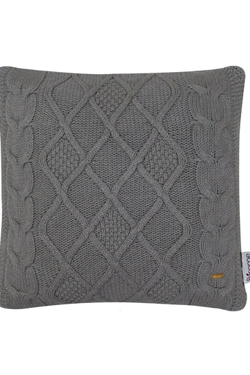pomme Cotton Knitted Decorative Cushion Cover Grey melange Cable Texture Knit