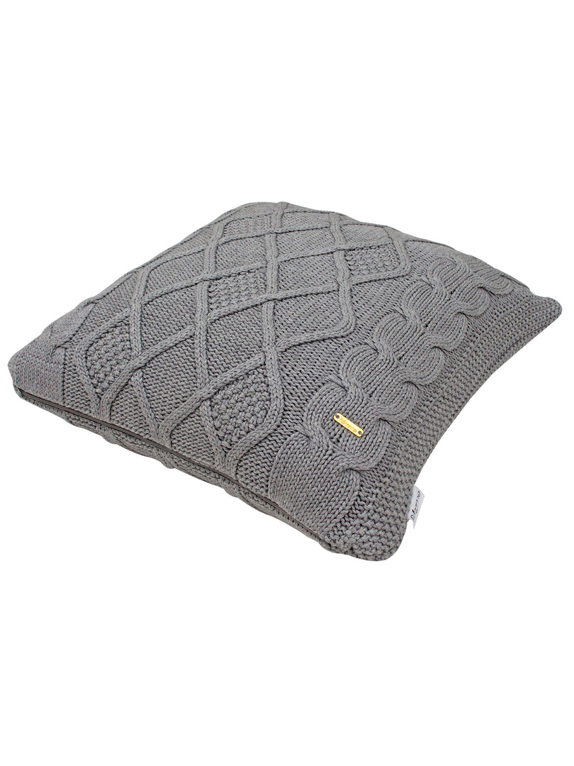 pomme Cotton Knitted Decorative Cushion Cover Grey melange Cable Texture Knit