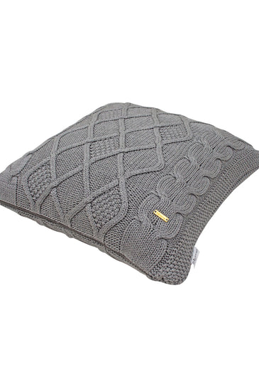 pomme Cotton Knitted Decorative Cushion Cover Grey melange Cable Texture Knit