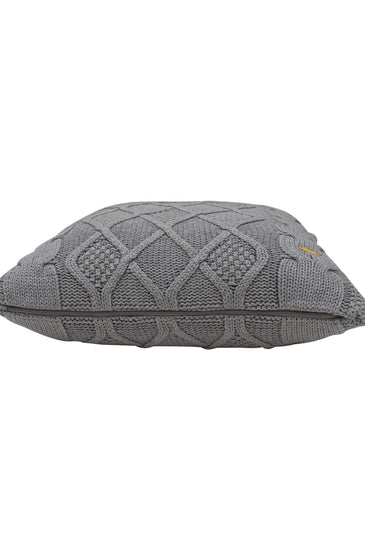 pomme Cotton Knitted Decorative Cushion Cover Grey melange Cable Texture Knit