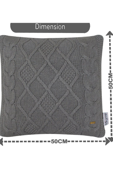 pomme Cotton Knitted Decorative Cushion Cover Grey melange Cable Texture Knit
