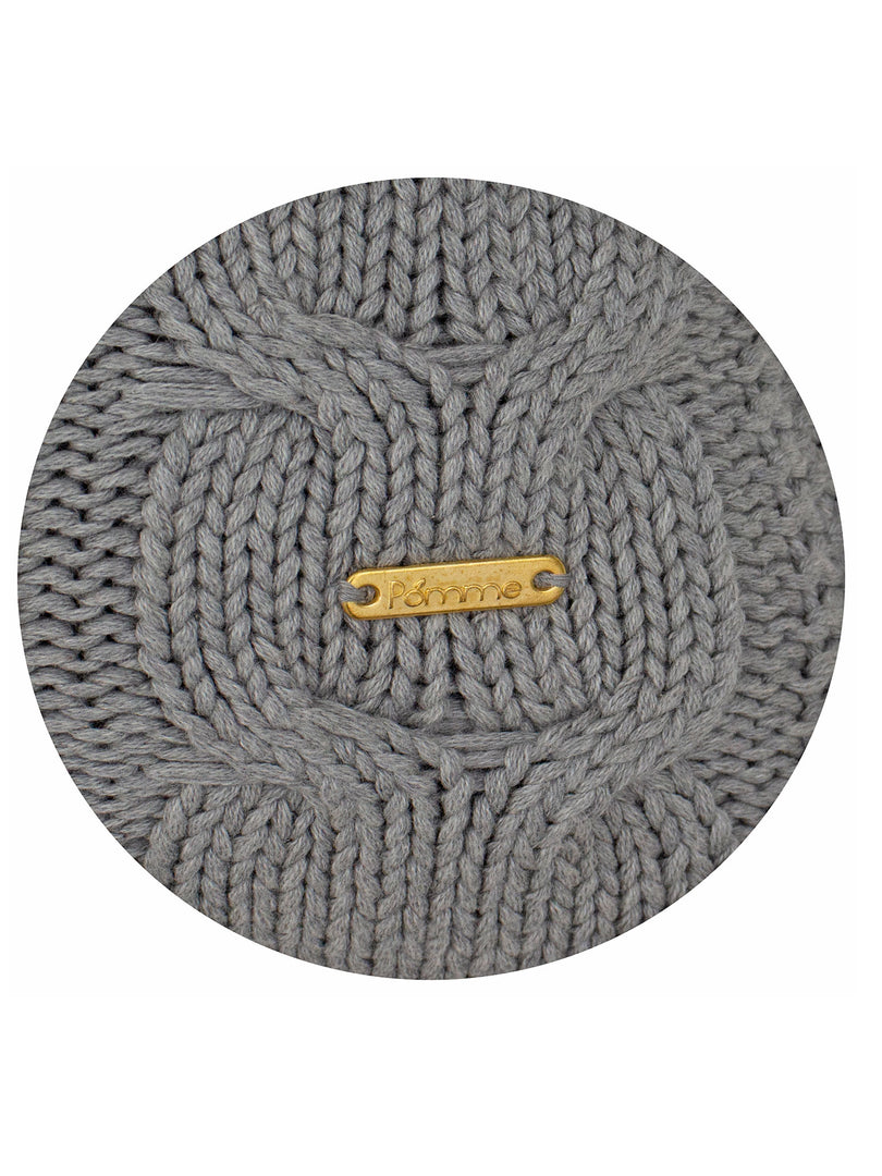pomme Cotton Knitted Decorative Cushion Cover Grey melange Cable Texture Knit