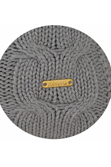 pomme Cotton Knitted Decorative Cushion Cover Grey melange Cable Texture Knit