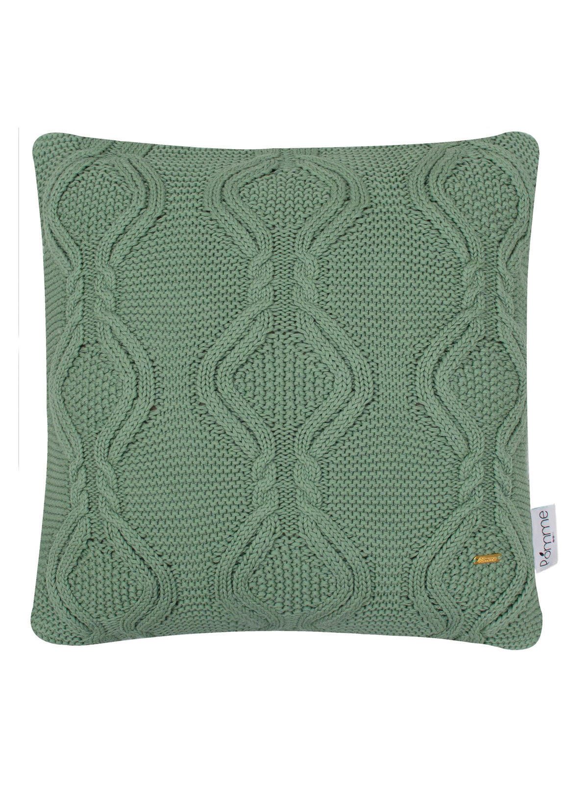 Pomme Cotton Knitted Cable Knitted Ogee Decorative Cushion Cover (Green)