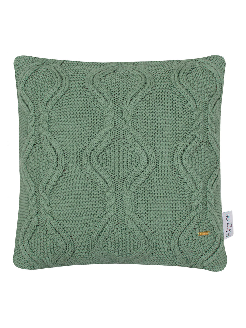 Pomme Cotton Knitted Decorative Cushion Cover Green Cable Texture Knit