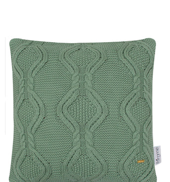 Pomme Cotton Knitted Decorative Cushion Cover Green Cable Texture Knit