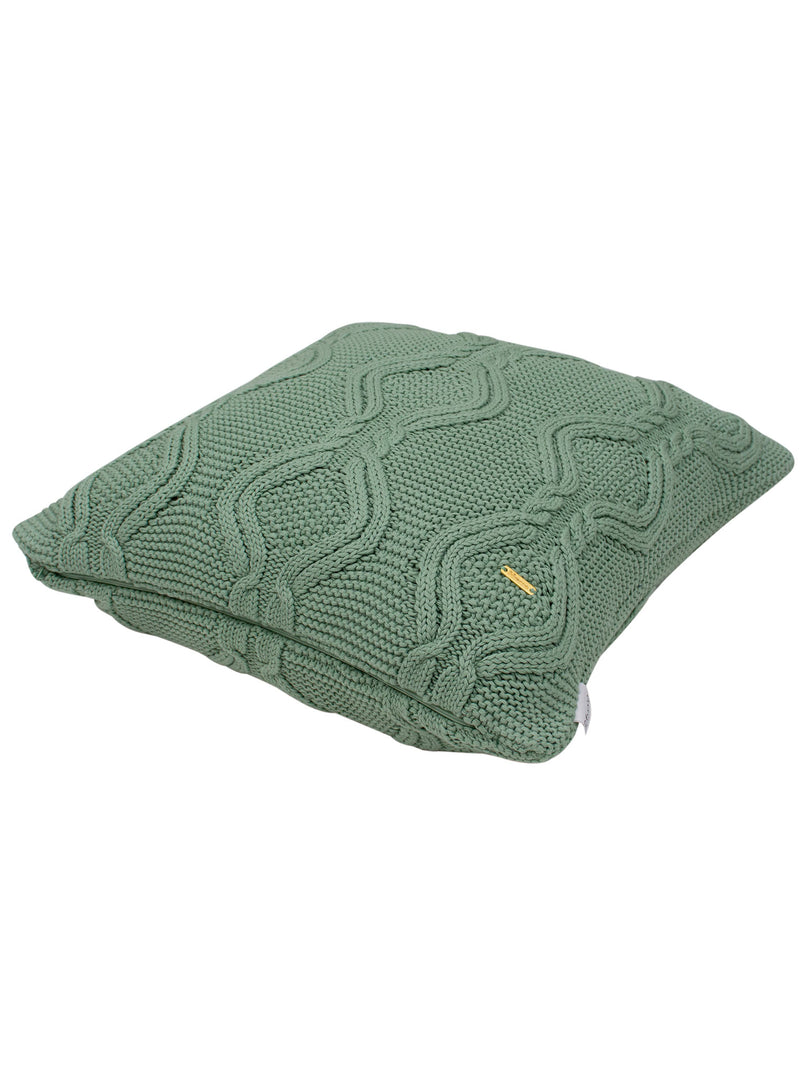 Pomme Cotton Knitted Decorative Cushion Cover Green Cable Texture Knit