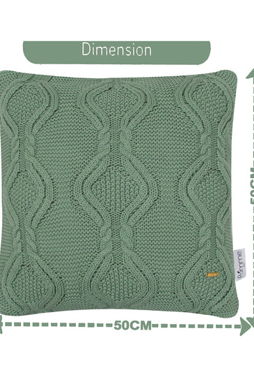 Pomme Cotton Knitted Decorative Cushion Cover Green Cable Texture Knit