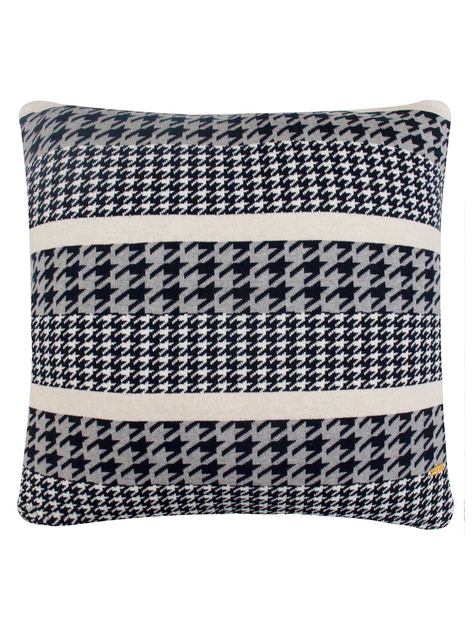 Pomme Cotton Knitted Decorative Cushion Cover Navy Ivory Houndstooth Pattern