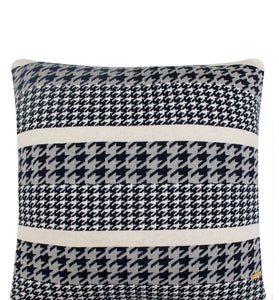 Pomme Cotton Knitted Decorative Cushion Cover Navy Ivory Houndstooth Pattern