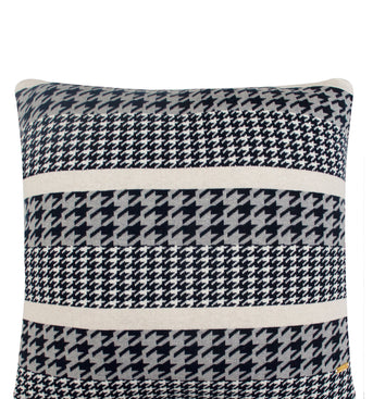 Pomme Cotton Knitted Decorative Cushion Cover Navy Ivory Houndstooth Pattern