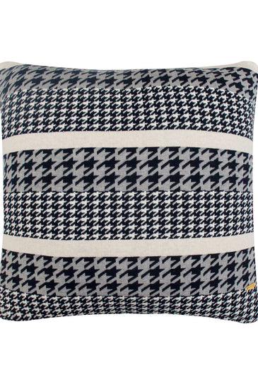 Pomme Cotton Knitted Decorative Cushion Cover Navy Ivory Houndstooth Pattern