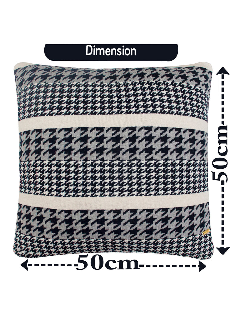 Pomme Cotton Knitted Decorative Cushion Cover Navy Ivory Houndstooth Pattern