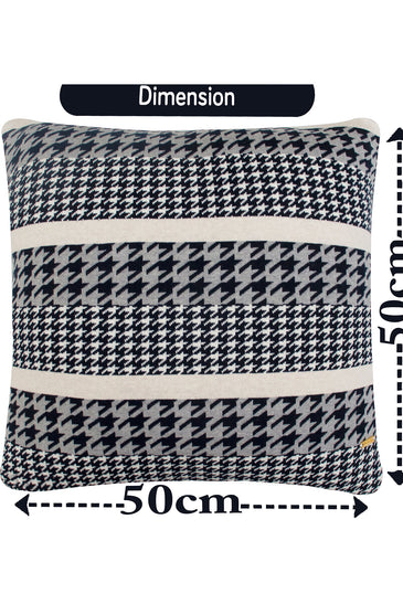 Pomme Cotton Knitted Decorative Cushion Cover Navy Ivory Houndstooth Pattern