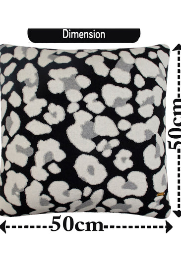 Pomme Cotton Knitted Decorative Cushion Cover Dk Grey Ivory Leopard Pattern