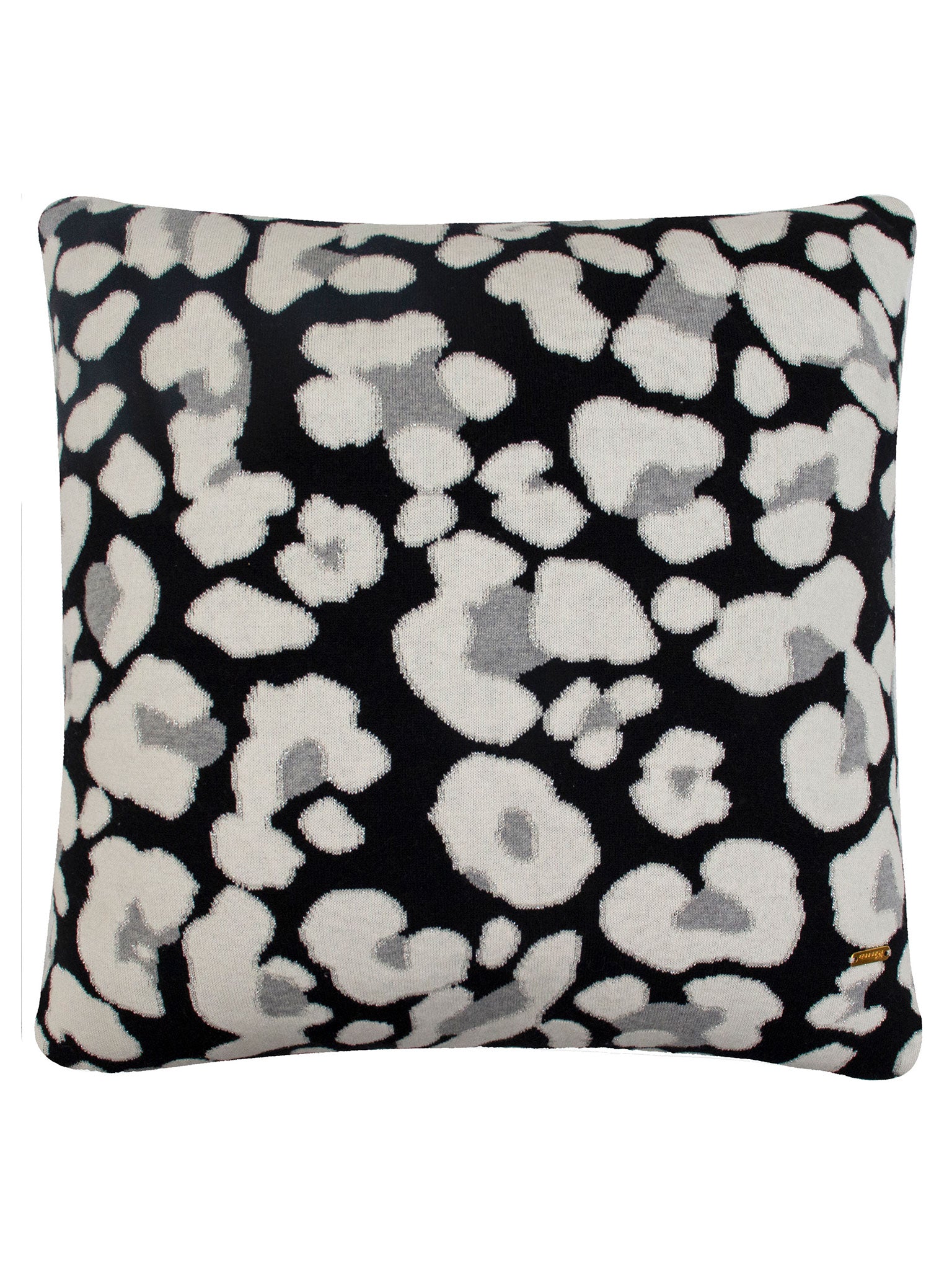 Pomme Cotton Knitted Decorative Cushion Cover Dk Grey Ivory Leopard Pattern