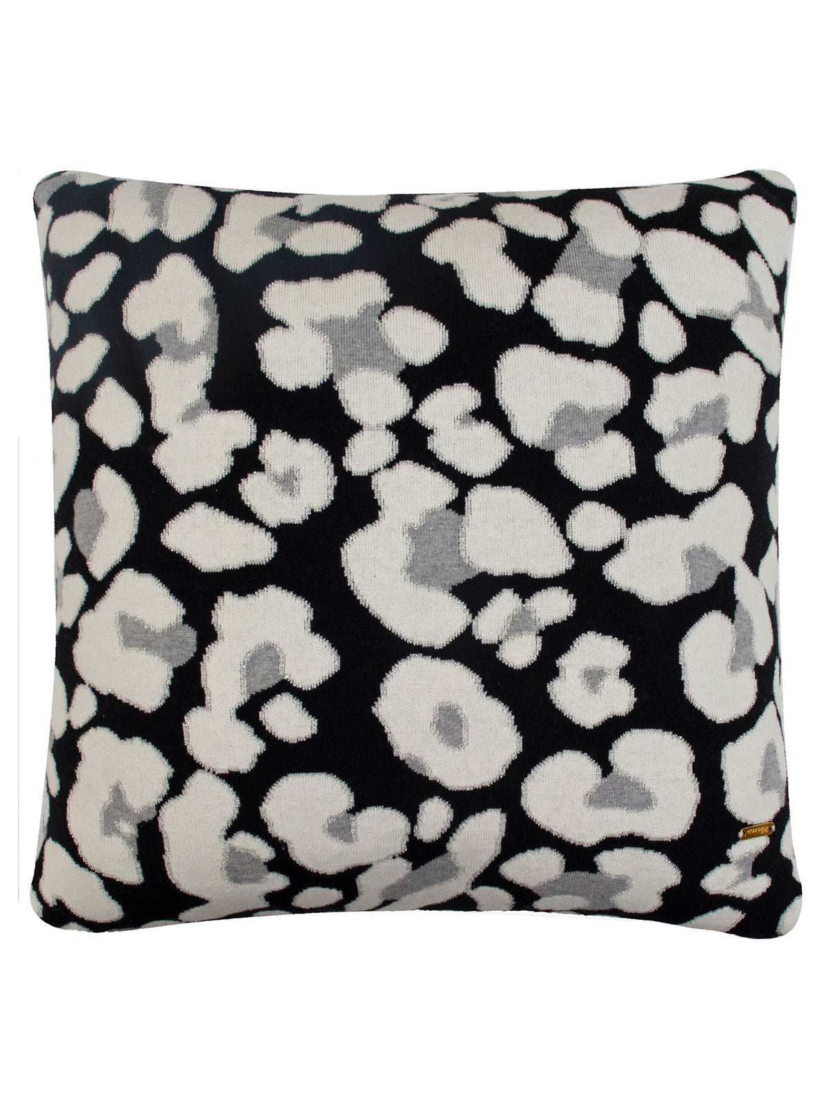 Pomme Cotton Knitted Leopard Pattern Cushion Cover (Dark Grey & Ivory)