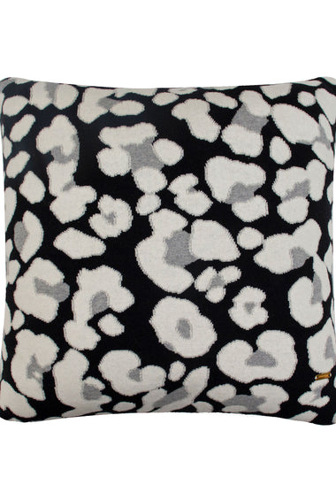 Pomme Cotton Knitted Decorative Cushion Cover Dk Grey Ivory Leopard Pattern
