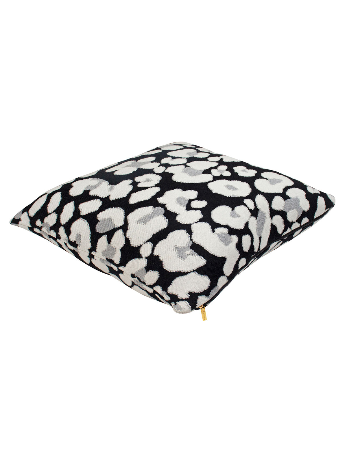 Pomme Cotton Knitted Leopard Pattern Cushion Cover (Dark Grey & Ivory)